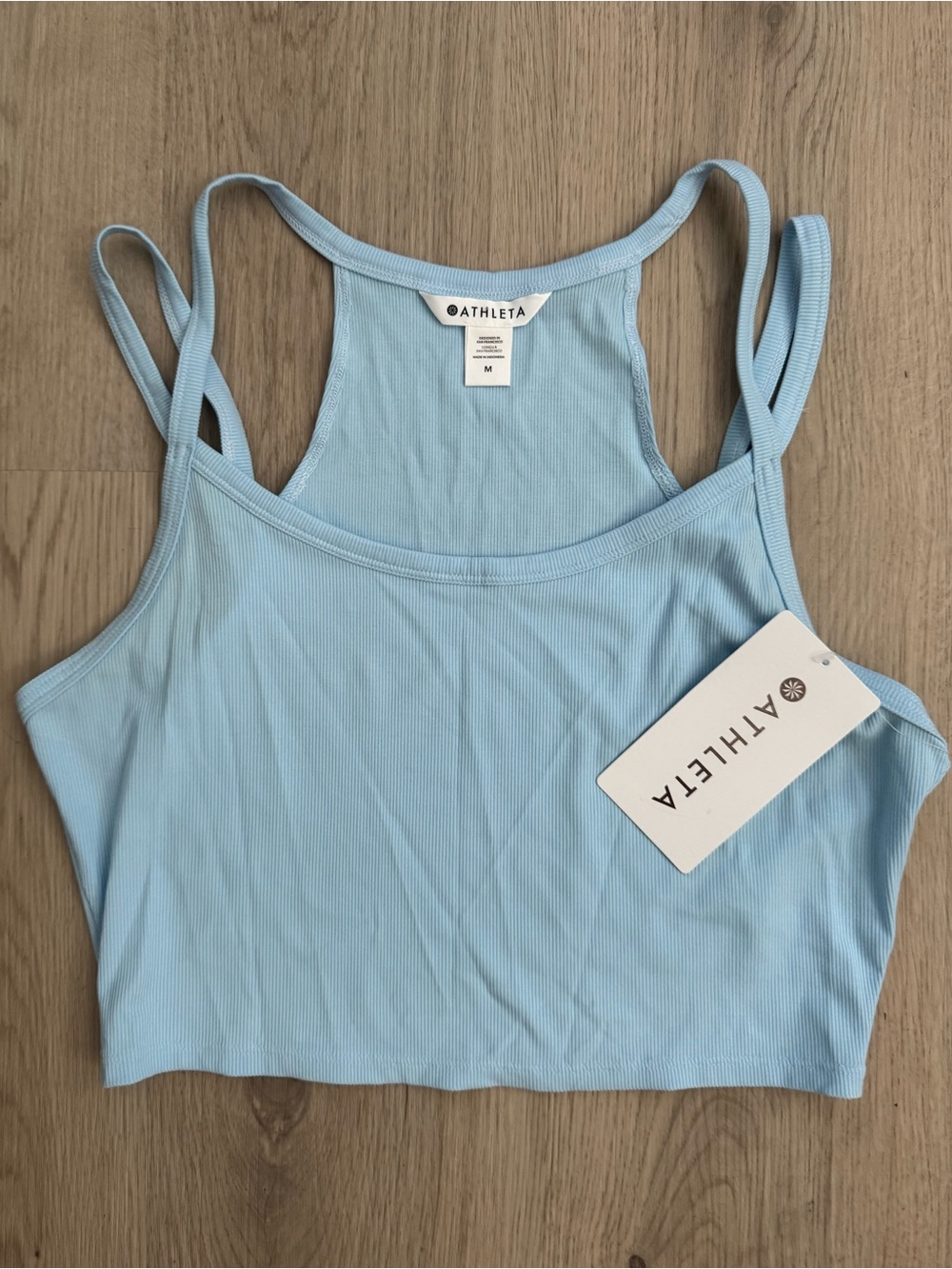 NWT ATHLETA  Light Blue Signature Rib Double-Strap Cropped Camisole Tank Top